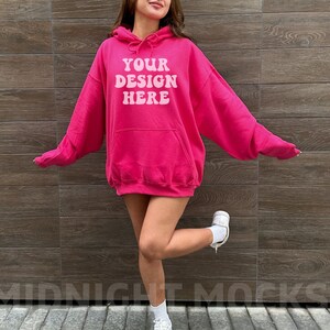 Gildan 18500 Heliconia Hoodie Mockup, Oversized Hoodie Mockup, Trendy Model Mockup, Outdoor Mockup, Aesthetic Pink Mockup, Lifestyle Mock