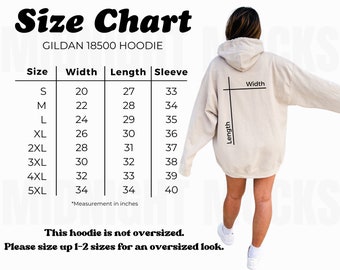 Gildan 18500 Hoodie Size Chart, Oversized Hoodie Size Chart, Unisex Sizing  Chart, Hoody Measurements, Trendy Model Mockup, Sweatshirt Chart 