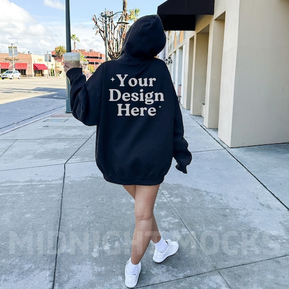 Gildan 18500 Black Hoodie Mockup, Back of Hoodie Mockup, Oversized Hoodie Mockup, Trendy Model Mockup Aesthetic Coffee Mockup Lifestyle Mock
