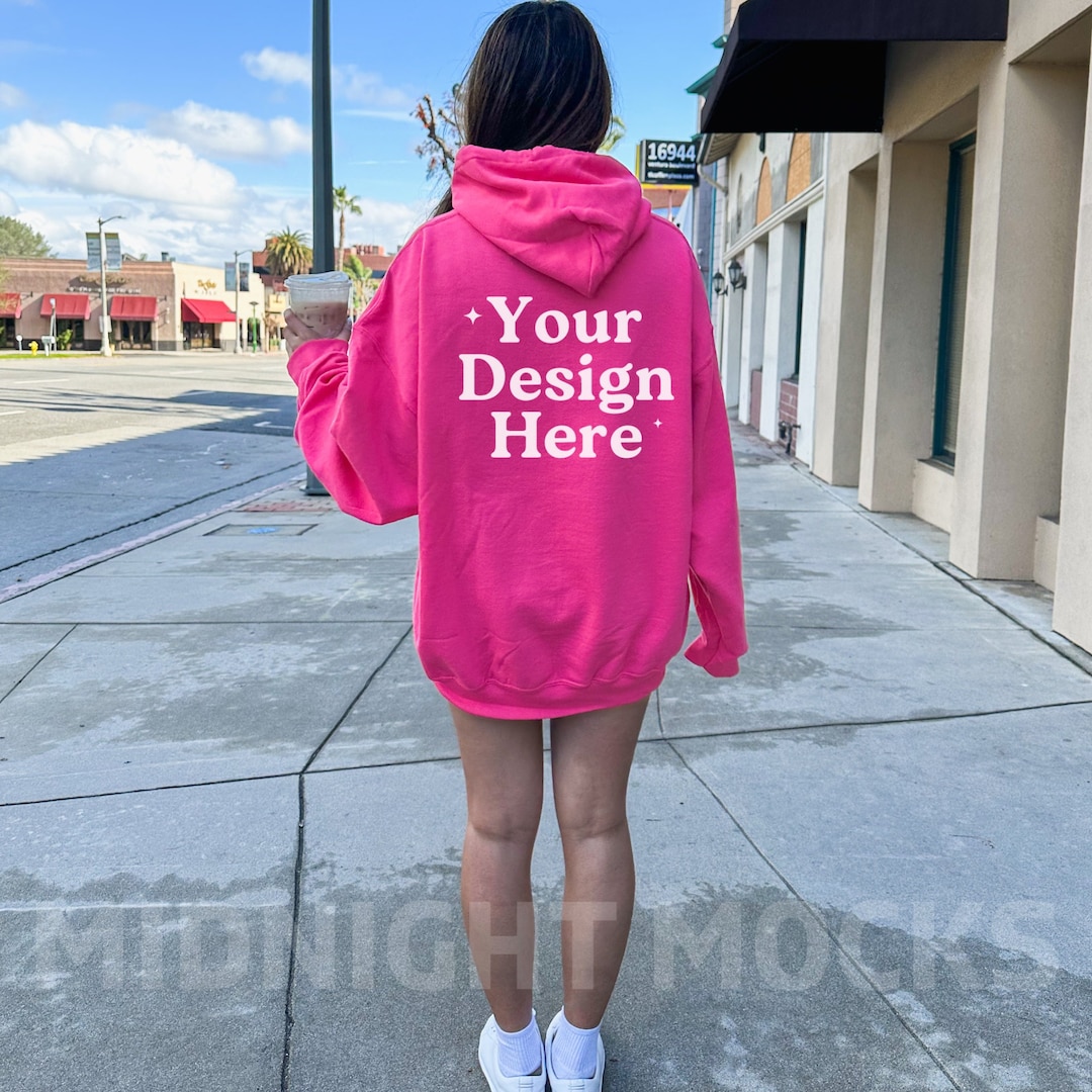 Gildan 18500 Heliconia Hoodie Mockup, Back of Hoodie Mockup, Oversized