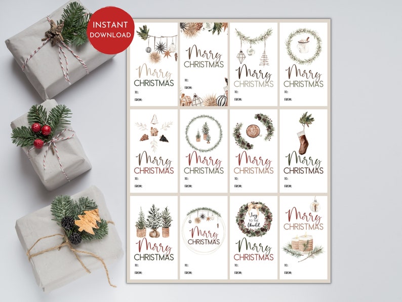 Printable Rustic Christmas Gift Tags Set of 12 - Christmas Tags - Cozy ...