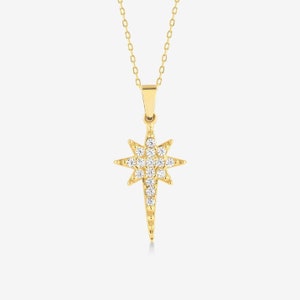 CZ Gold North Star Necklace, Elegant Celestial Pendant, Minimalist Jewelry for Everyday, Chic Inspirational Accessory, Unique Gift for Her