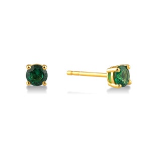 14k Solid Gold Emerald Stud Earrings, Elegant Gemstone Jewelry, Minimalist Fashion Accessory, Timeless Everyday Studs, Unique Gift for Her