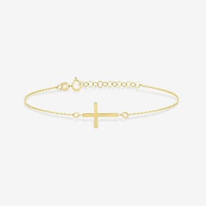 14k Real Solid Gold Cross Bracelet, Elegant Minimalist Jewelry, Chic Faith-Inspired Accessory, Timeless Everyday Chain, Unique Gift for Her