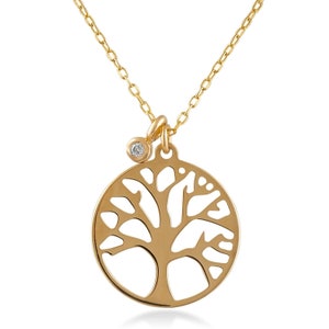 Diamond Tree of Life Necklace, 14k Solid Gold Elegant Pendant, Minimalist Spiritual Jewelry, Chic Nature-Inspired Sentimental Gift for Her
