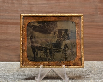 Antique Tintype in Frame, Vintage Tintype, Sixth Plate Tintype, Tintype Photograph, Late 1800s Early 1900s, Horse, Buggy, People