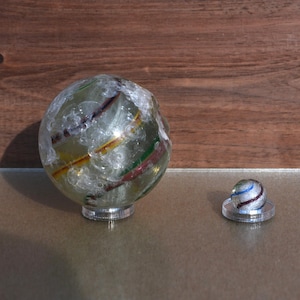 2 German Swirl Marbles, Huge German Swirl Marble, Pee Wee German Swirl Marble, Antique Handmade Swirl Marbles, Display Stands Included