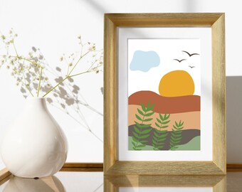 Sun Blend, Boho Artwork, Landscape Print, Sunrise Wall Art, Minimalist Print, Earth Tones, Abstract Desert Art, Mid Century Modern, Nature