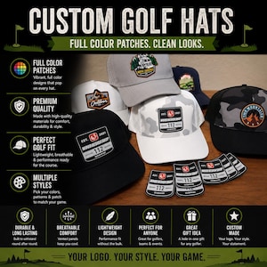 Personalized Golf Hat: Color Logo Leather Patch, Water Repellent Snapback