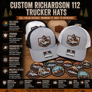 Personalized Hat with Color Leather Patch Hat with Company Logo for Trucker Hat with Custom Leather Patch Personalized Richardson 112 Hat