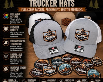 Personalized Hat with Color Leather Patch Hat with Company Logo for Trucker Hat with Custom Leather Patch Personalized Richardson 112 Hat