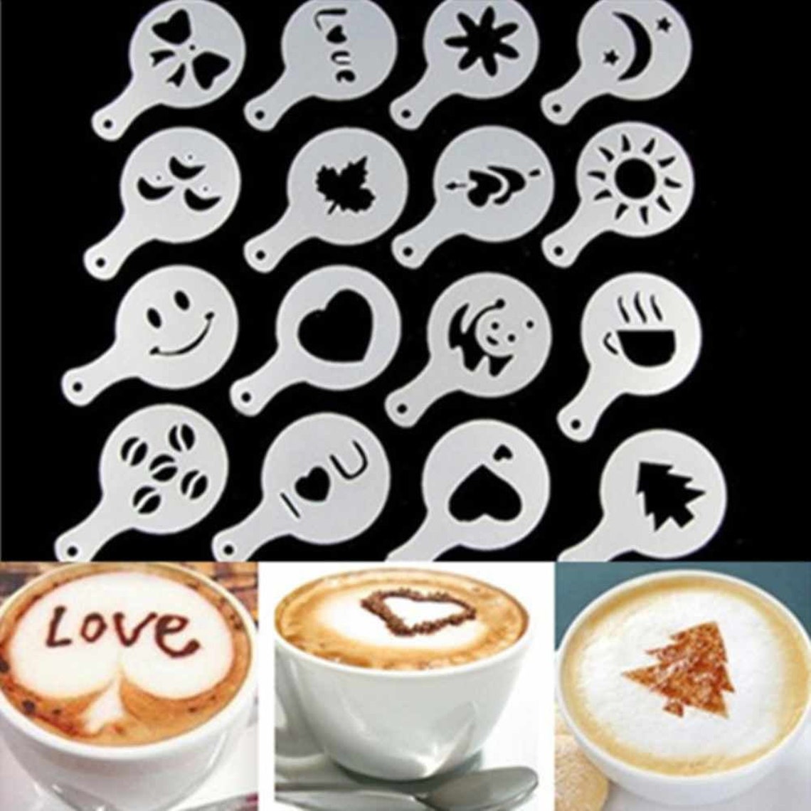 16/20/30/50/120 PCS Coffee Latte Art Stencil Sets, Baking Stencils