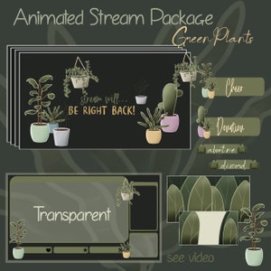 Cute Green Plants Stream Pack For Twitch, Twitch Overlay, Complete Streaming Package, Animated Screens, Overlay Set, Alerts,  Panels