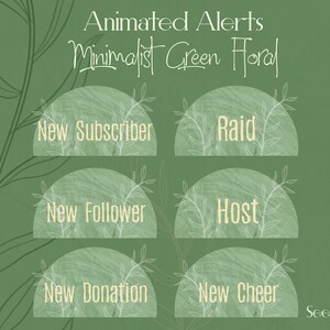 ALERTAS ANIMADAS ¡Floral verde minimalista! Para Twitch y otras plataformas