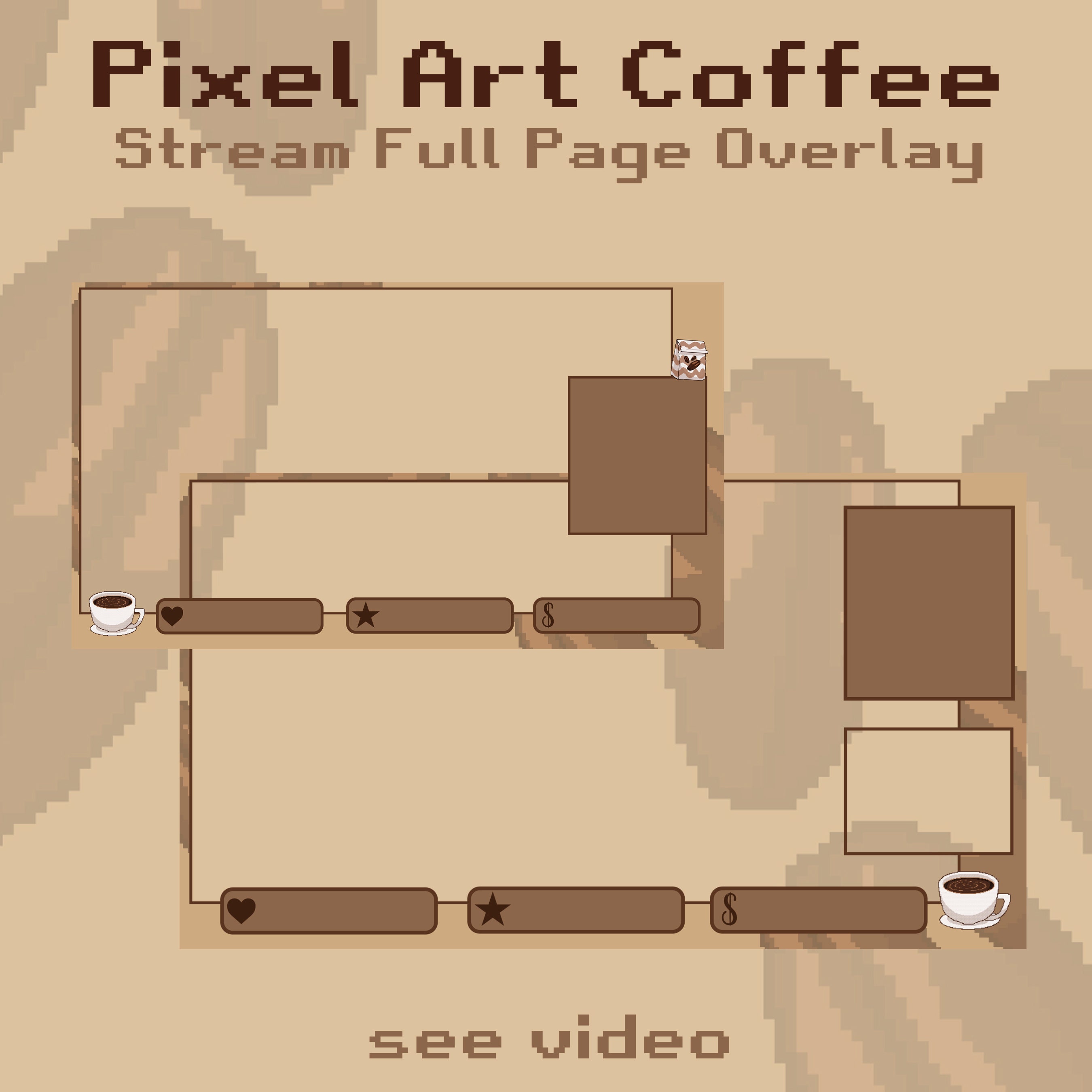 Pixel Art Coffee Stream Full Page Overlay, Stream Overlay, Twitch ...