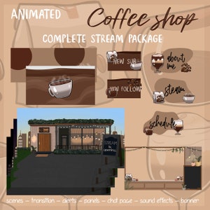 Cozy Coffee Shop Stream Pack For Twitch, Twitch Overlay, Complete Streaming Package, Animated Screens, Overlay Set, Alerts,  Panels