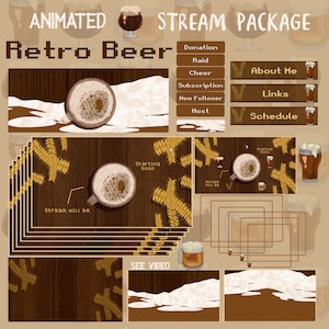 Retro Beer Stream Overlay Package, Twitch Overlay, Complete Streaming Package, Animated Screens, Overlay Set, Alerts,  Panels, Twitch Pub