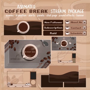 Retro Coffe Break Shop Stream Pack For Twitch, Twitch Overlay Complete Streaming Package, Animated Screens, Overlay Set, Alerts,  Panels
