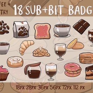 18 odznak Twitch Subskrypcja COFFEE i PASTRY / Odznak Cheer Bit / Emotikona / Odznak Lojalności / Streamer / Streamer / Subskrybent / Kanał / Słodka Kawa