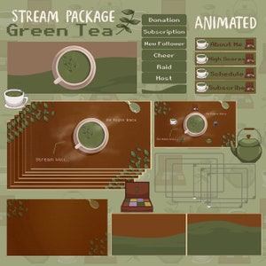 Green Tea Twitch Stream Package: Animated Overlay Set