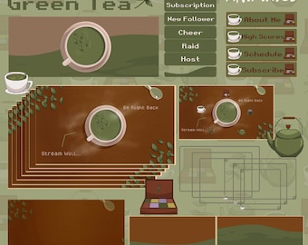 Green Tea Twitch Stream Package: Animated Overlay Set