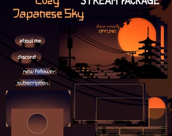 Twitch 用の居心地の良い日本のスカイ ストリーム パック、Twitch オーバーレイ、完全なストリーミング パッケージ、アニメーション スクリーン、オーバーレイ セット、アラート、パネル