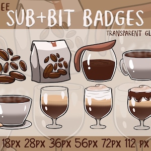 8 COFFEE Twitch Sub Badges / Cheer Bit Badges / Emote / Loyalty Badges / Streamer / Stream / Subscriber / Channel / Cute Coffee