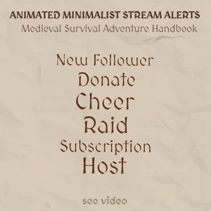 Animated Minimalist Stream Alerts / Medieval Survival Handbook / Stream Overlay