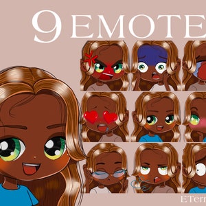 Twitch Emotes (Chocolate Skin, Green Eyes, Brown Hair) Discord/Twitch