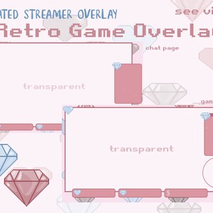 Pink Retro Game Stream Overlays Twitch, Overlay Set, Pixel Art