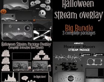 Halloween Stream Overlay groot pakket, Ghosts compleet streamingpakket, geanimeerde schermen, overlayset, waarschuwingen, panelen, donker thema