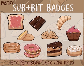 10 PASTRY Twitch Sub Badges / Cheer Bit Badges / Emote / Loyalty Badges / Streamer / Stream / Subscriber / Channel / Cute Coffee