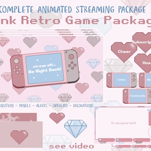 Pink Retro Game Stream Pack For Twitch, Twitch Overlay, Complete Streaming Package, Animated Screens, Overlay Set, Alerts,  Panels