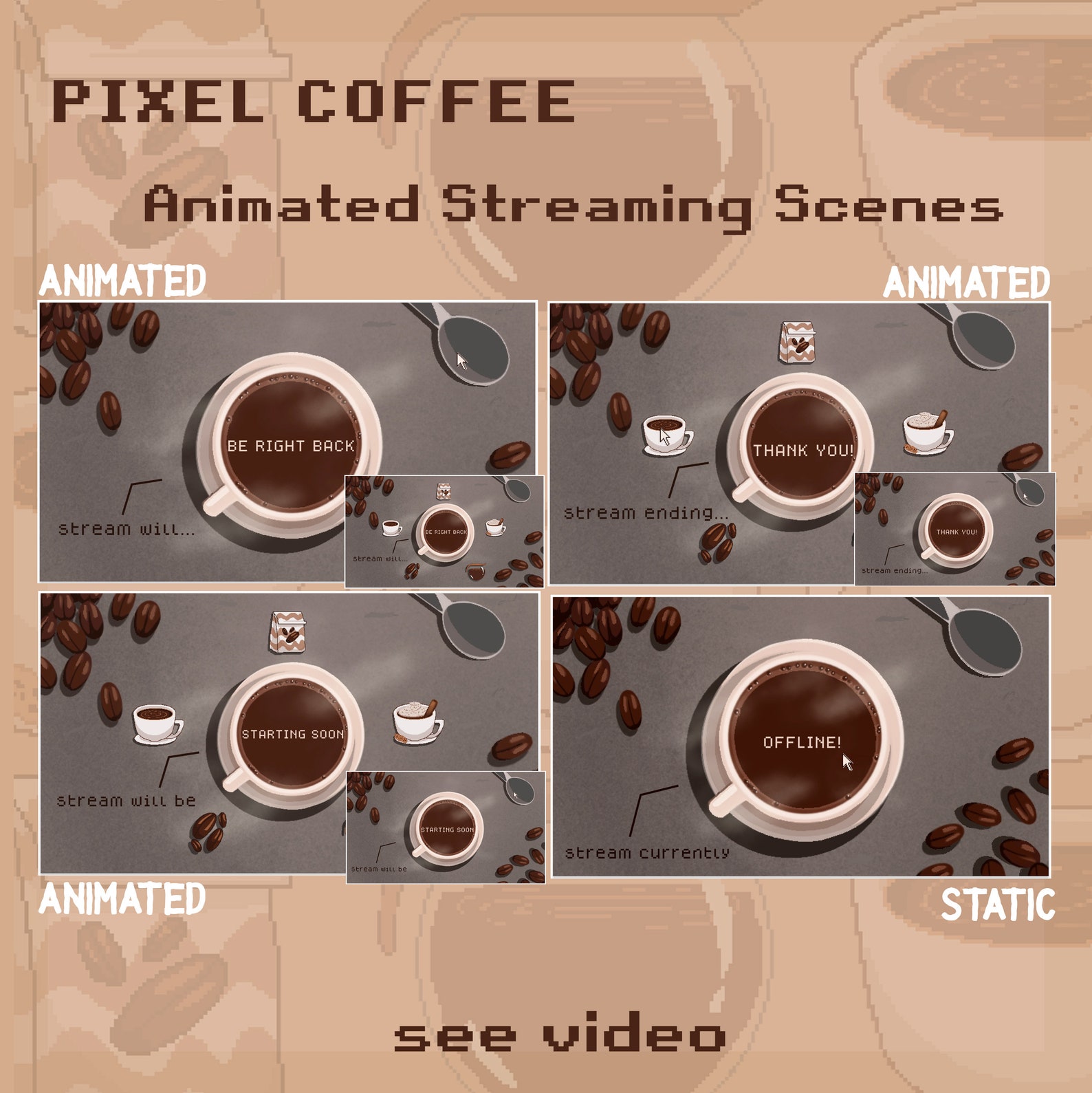 Retro Coffee Break Twitch Stream Package: Animated Overlay, Alerts ...