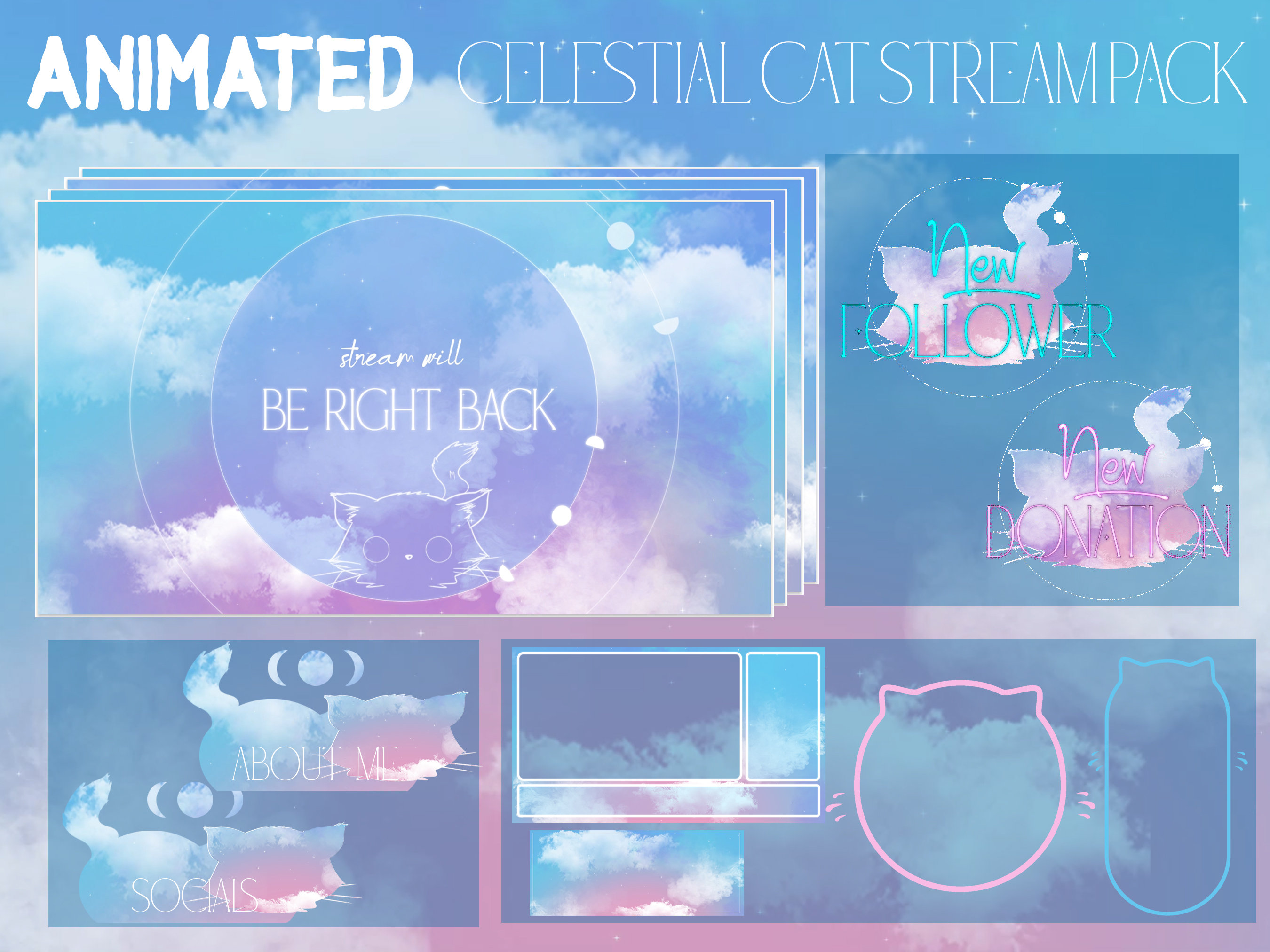 Pink Celestial Cat Stream Pack for Twitch, Twitch Overlay, Complete ...