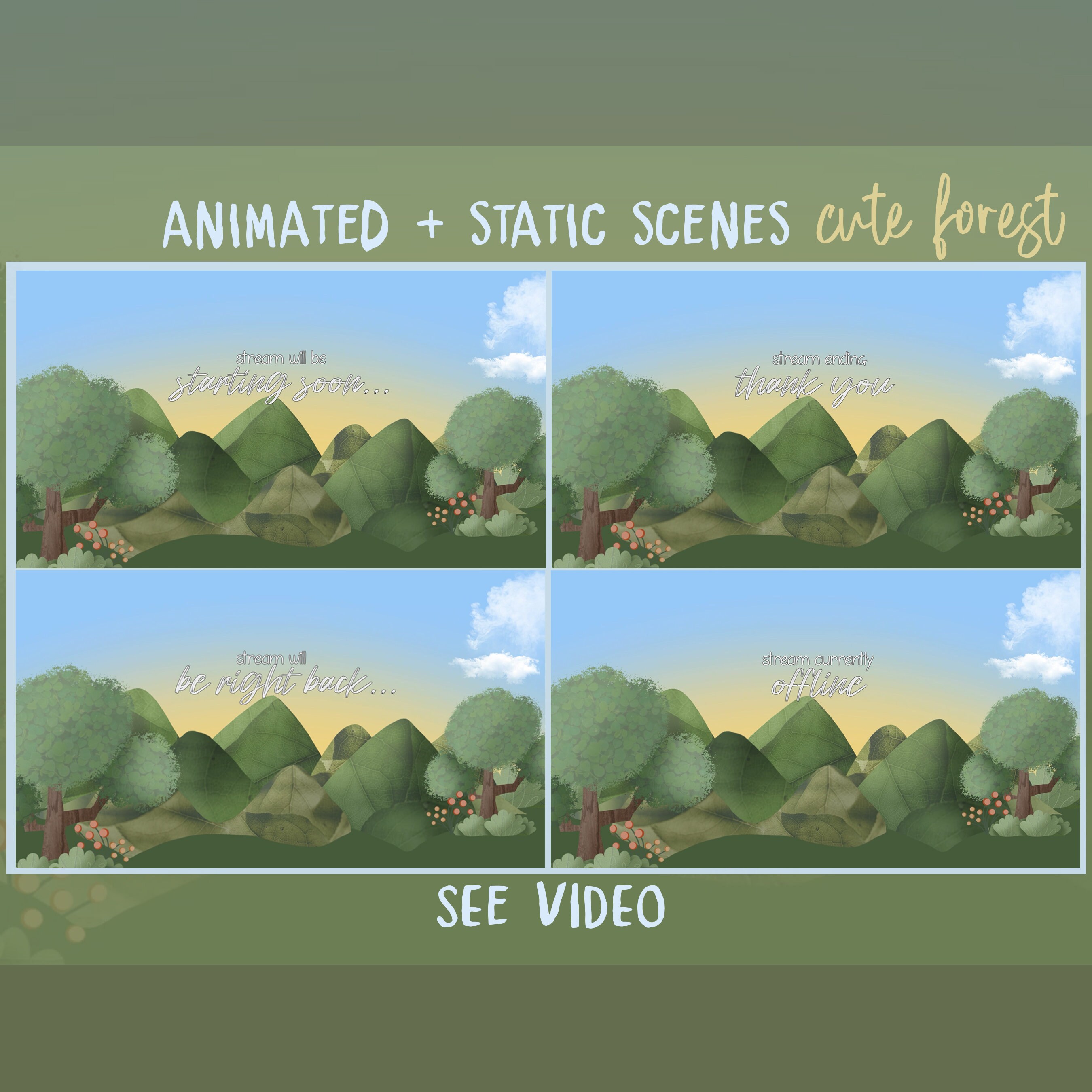 ANIMATED SCENES Cute forest! Static and animated scenes for Twitch and other platforms! Streamer Overlays!