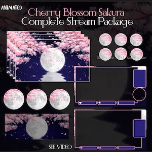 Cherry Blossom Sakura Stream Pack For Twitch, Twitch Overlay, Complete Streaming Package, Animated Screens, Overlay Set, Alerts,  Panels