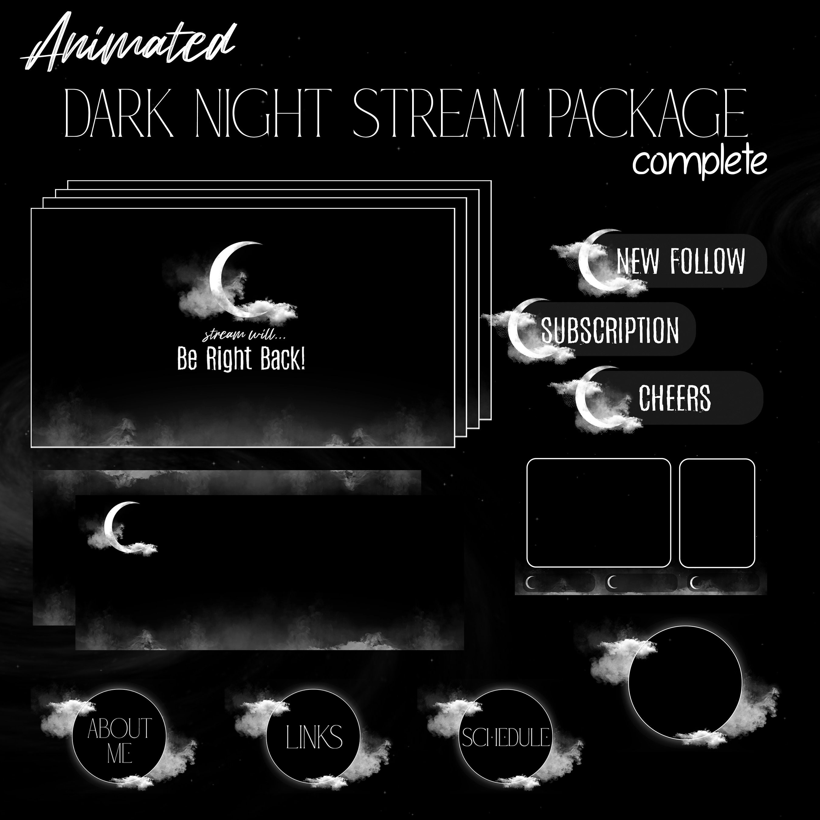 Dark Moon Stream Pack for Twitch, Twitch Overlay, Complete Streaming ...