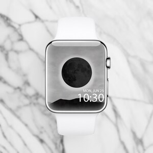 Sfondo del quadrante dell’orologio Apple Dark Moon, sfondo estetico di smartwatch, orologio intelligente, orologio intelligente moderno, orologio Apple minimalista, quadranti