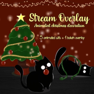 Christmas Stream Overlay, Cat Christmas Decoration Package, Xmas Stream Decoration