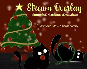 Christmas Stream Overlay, Cat Christmas Decoration Package, Xmas Stream Decoration