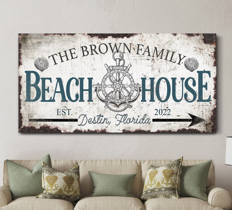 Personalized Beach House Sign Rustic Oceanside Home Decor Etsy