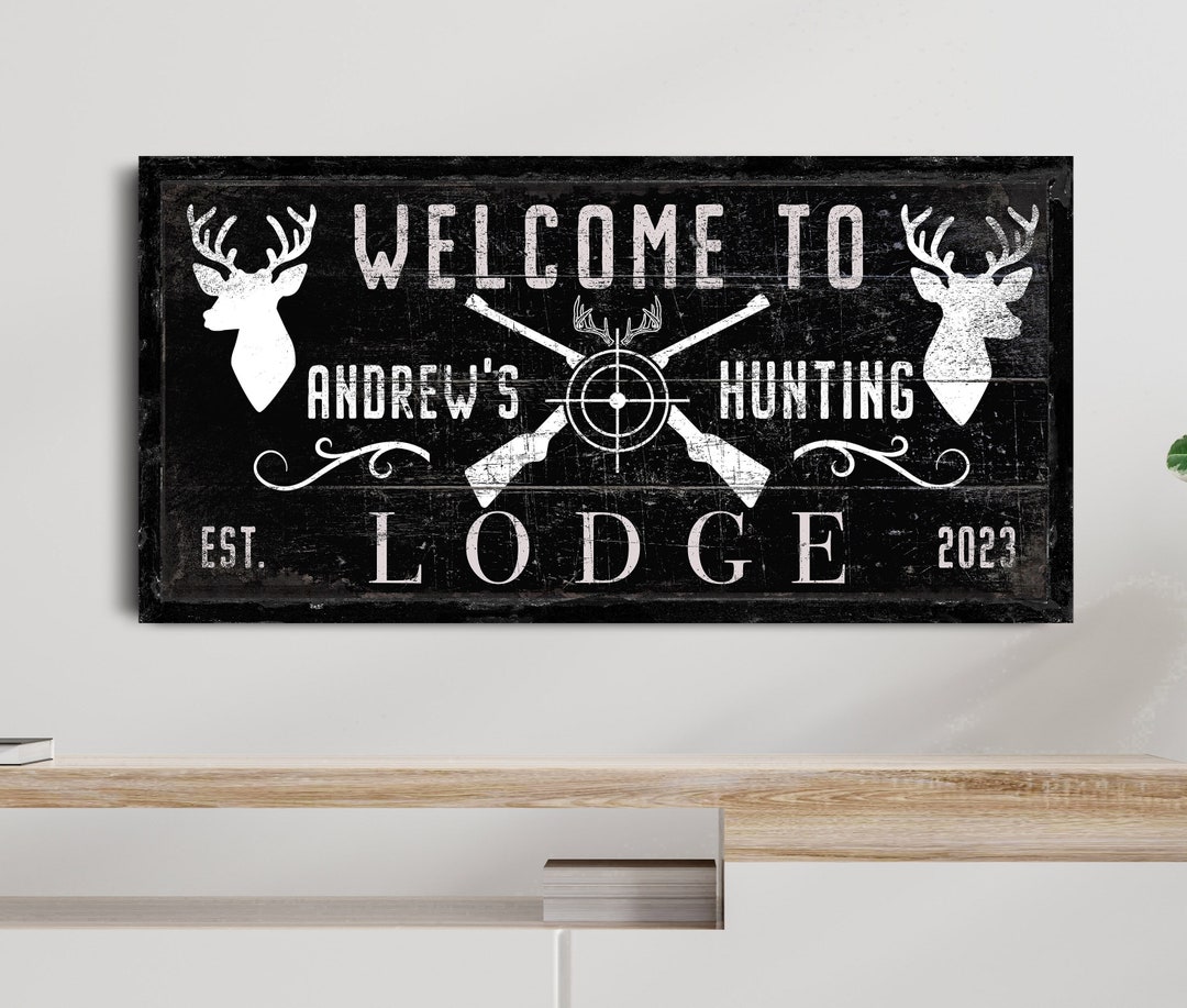 Personalized Hunting Lodge Sign, Family Name Wall Art, Vintage Deer