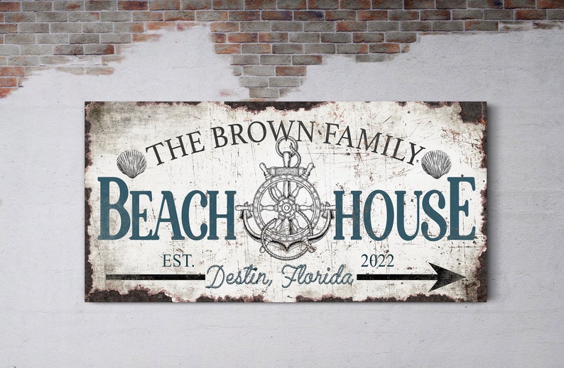 Personalized Beach House Sign Rustic Oceanside Home Decor Etsy