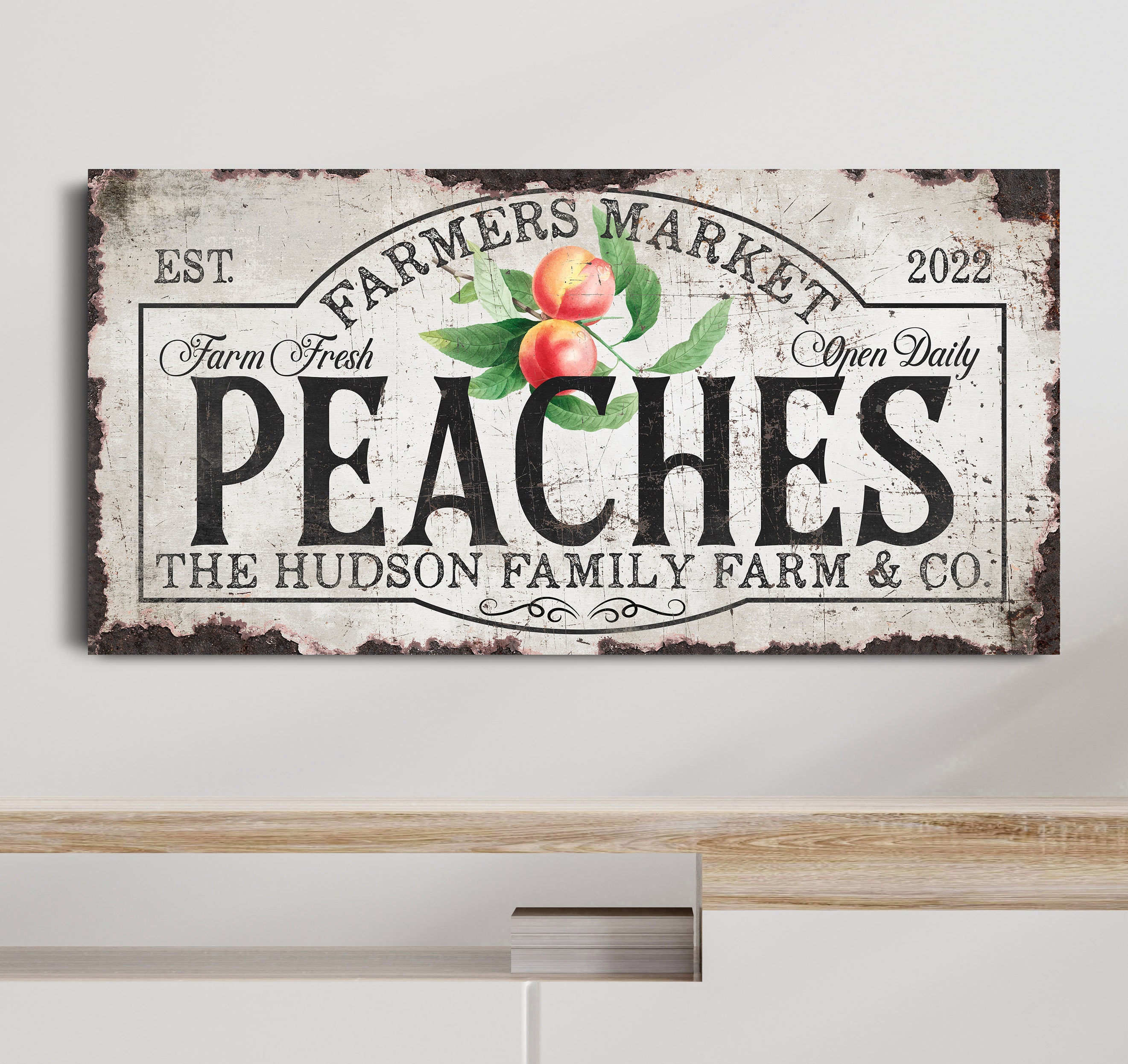 Elberta Peach Block Print Fruit Linocut Black and White Print 