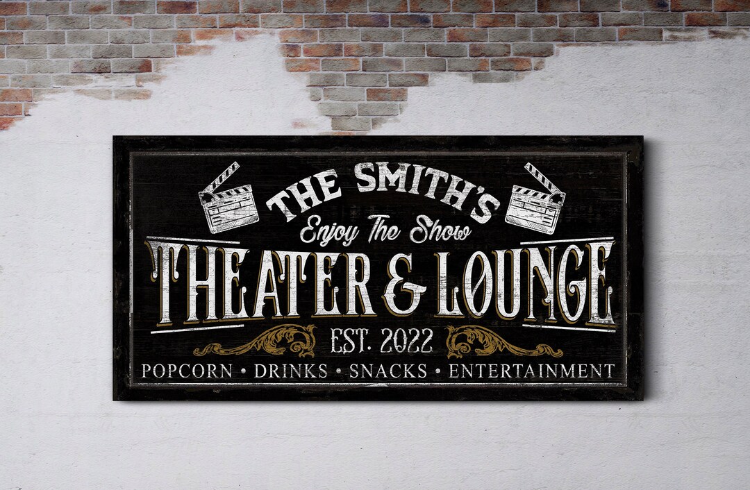 Personalized Theater & Lounge Sign, Vintage Cinema Decor, Home Theater ...