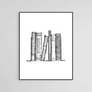 Book Set Sketch, Pen and Ink, Drawing, Print, Wall Art, Black and White, Poster