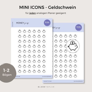 Mini Icons Geldschwein Icon Bullet Journal Kalender Planen Sticker schwarz weiß Minimal funktional Finanzen Mini Sticker Money Pig