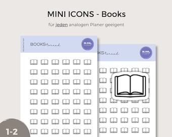 May include: Two sheets of planner stickers with a black and white outline of an open book. The stickers are labeled "BOOKS-toread" and "BLANK to PLAN".