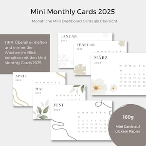 12 Mini Monthly Cards für 2025 - Wochen immer im Blick behalten mit den Monthly Cards Visitenkarten Kalender Zubehör Planen Dekorativ Simpel